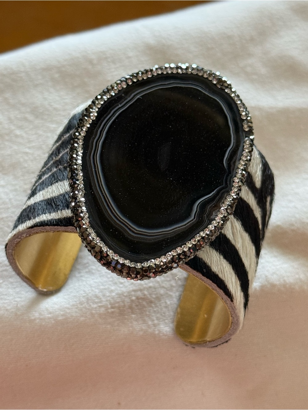 Black Agate Zebra Statement Cuff Bracelet Elisabeth Pohle Designer in Gift Box